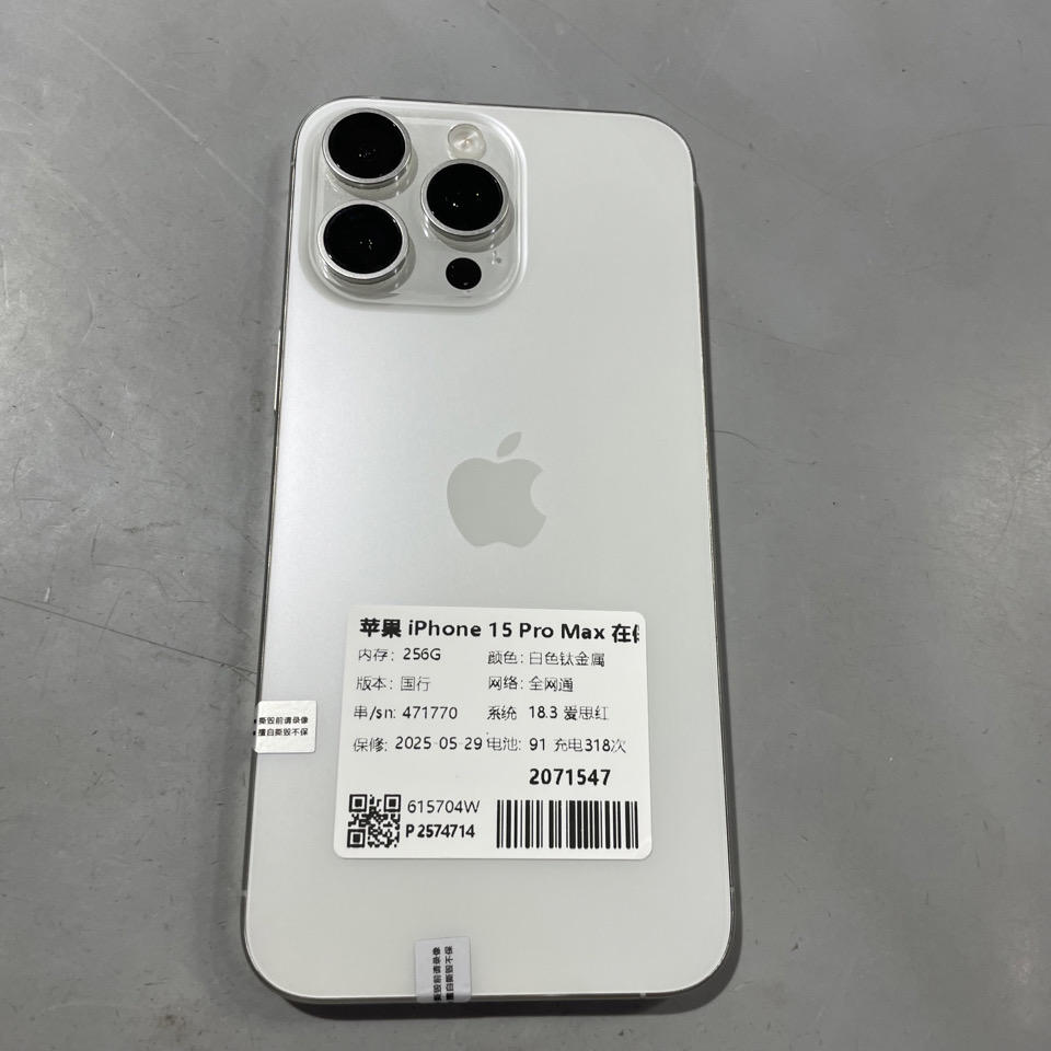 验机编号2071547 苹果 iPhone 15 Pro Max 在保 256G 白色钛金属国行全网通系统18.3电池91 5999元